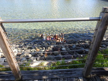 High angle view of people on pier over sea