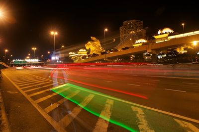 Light trails on road at night