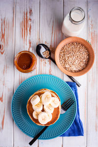 Directly above shot of breakfast served on table