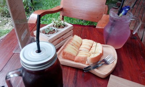 High angle view of food on table