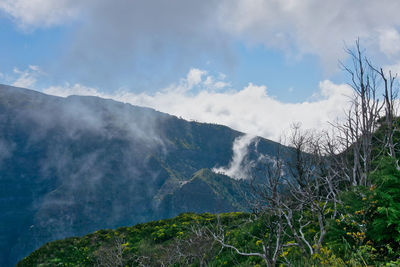 Scenic view of waterfall against sky