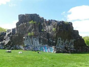 Rocks on grassy landscape