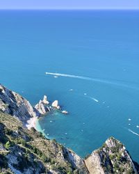 High angle view of sailboat in sea