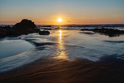 Scenic view of sea against sky during sunset