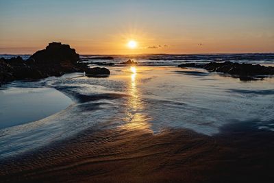 Scenic view of sea against sky during sunset