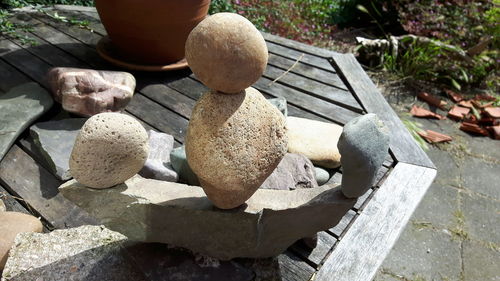 High angle view of stones on pebbles