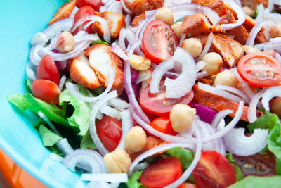 Close-up of chopped vegetables in plate