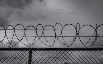 Prison security fence. barbed wire security fence. razor wire jail fence. barrier border. 