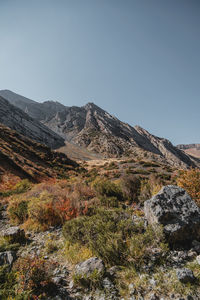 Scenic view of mountains against clear sky