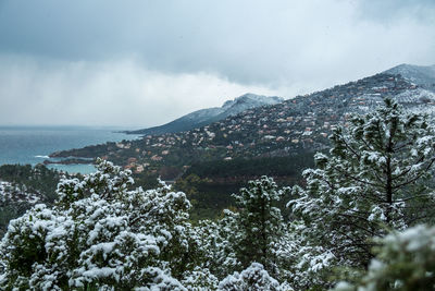 Scenic view of sea against sky during winter