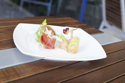 Close-up of food in plate on table