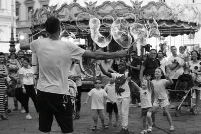 High angle view of man standing in garden