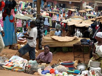 Group of people at market stall