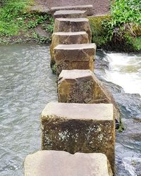 Stone wall by river