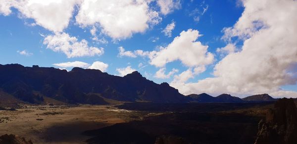 Panoramic view of landscape and mountains against sky