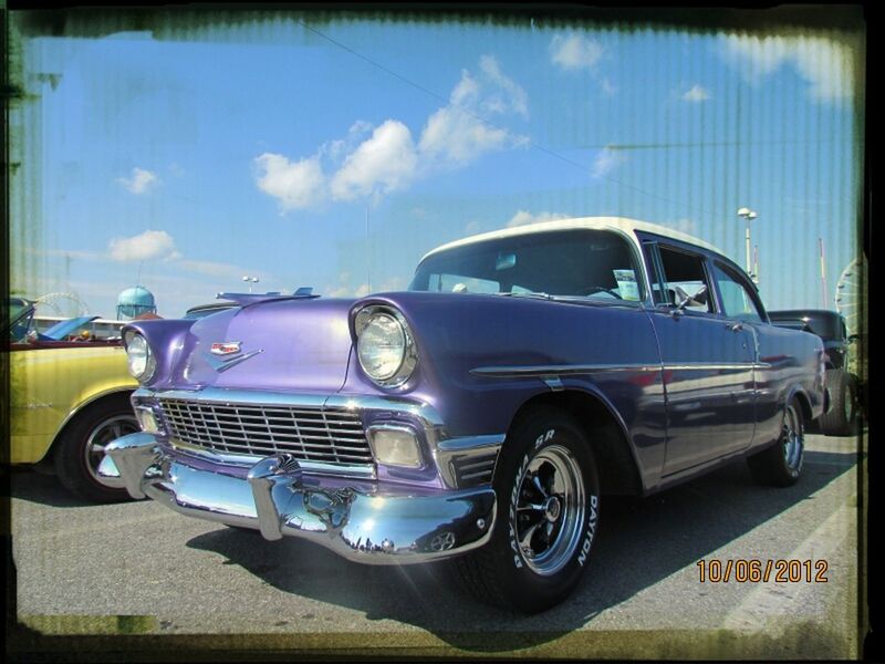 transportation, land vehicle, mode of transport, car, transfer print, sky, auto post production filter, stationary, travel, parked, blue, road, street, vehicle, parking, day, vintage car, cloud, outdoors, cloud - sky