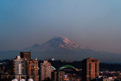 Scenic view of townscape against clear sky