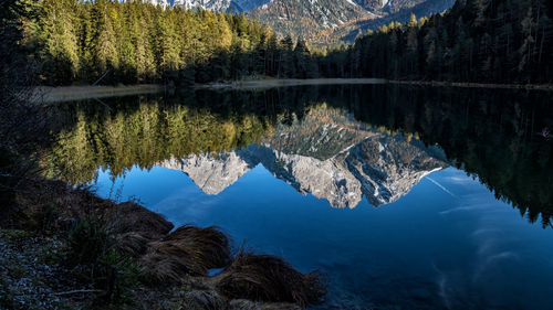 Reflection of sonnenspitze and marienbergspitzen in mitersee