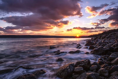 Scenic view of sea against sky during sunset