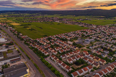 High angle view of townscape against sky