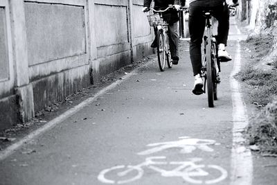 Low section of bicycling on pathway along the wall