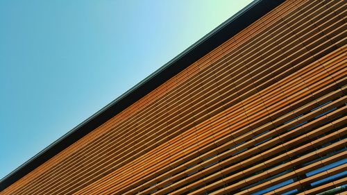 Low angle view of roof against clear blue sky