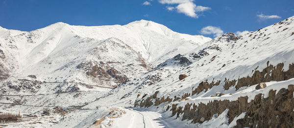 Panoramic view of snowcapped mountains against sky