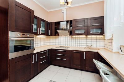 Large kitchen in dark colors