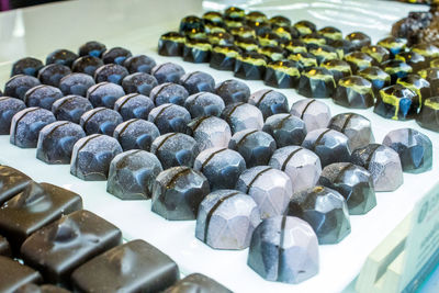 High angle view of eggs in container on table