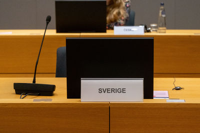 Information sign on table