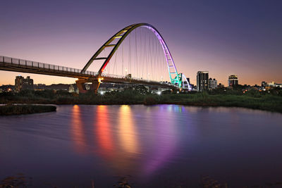 View of bridge over river at sunset