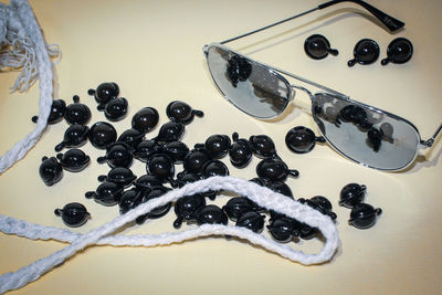 High angle view of black coffee on table