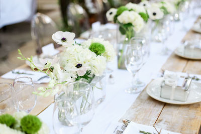 Close-up of white rose on table