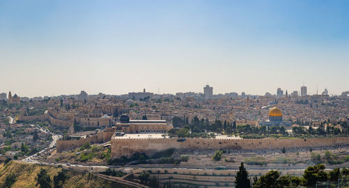 High angle view of buildings in city