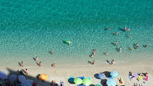 High angle view of people on beach