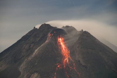 Panoramic view of volcanic mountain against sky