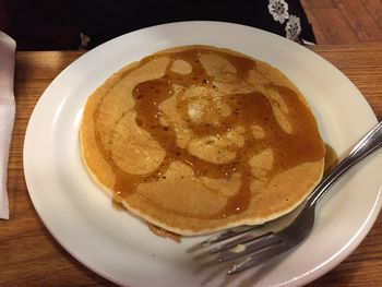 Directly above shot of dessert in plate on table