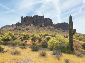 Rock formations on landscape against sky