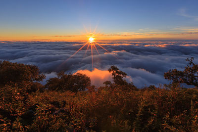 Scenic view of landscape against sky during sunset