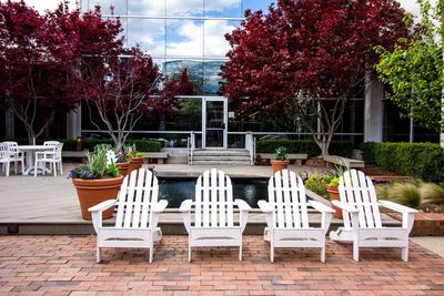 Empty chairs in park