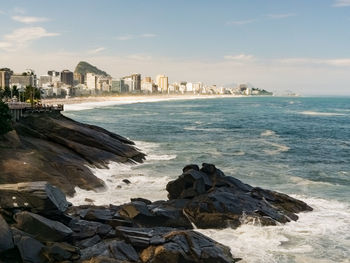 Panoramic view of distant buildings on brazilian shore