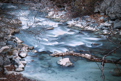 Aerial view of frozen river against sky