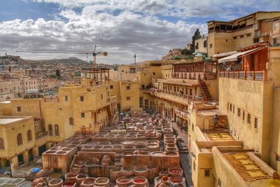 High angle view of buildings in city