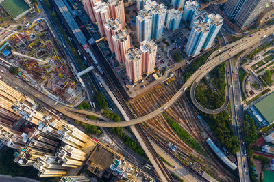 Aerial view of elevated road and modern buildings in city