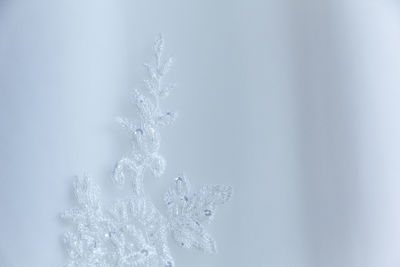 Close-up of frozen water on white background