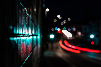 Close-up of light trails at night