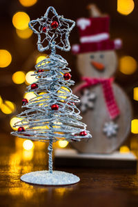 Close-up of christmas decoration on table
