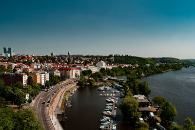 High angle view of city at waterfront