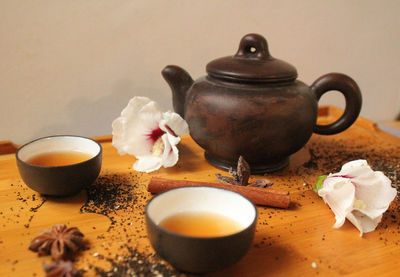 Close-up of tea served on table