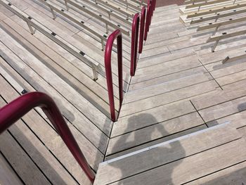 High angle view of empty bench 